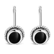 Large Oval Black Onyx Stud Silver Earrings, e336